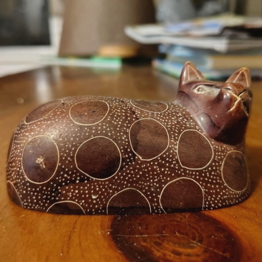 Vtg Hand-carved Soapstone Cat Figurine Kenya - Picture 4 of 11